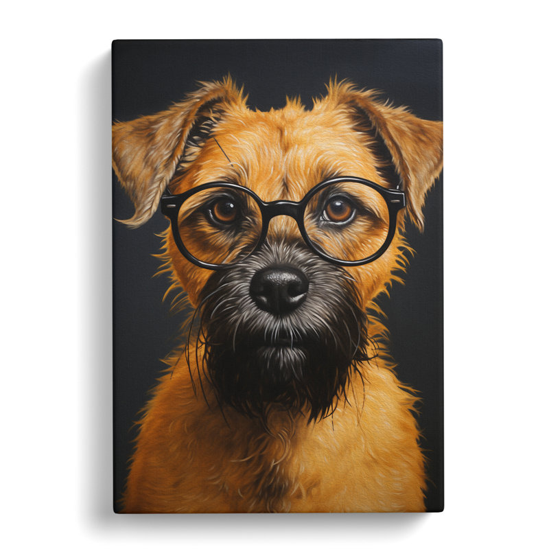 Border Terrier with Glasses Painting - Wrapped Canvas, 60cm H x 40cm W x 3cm D