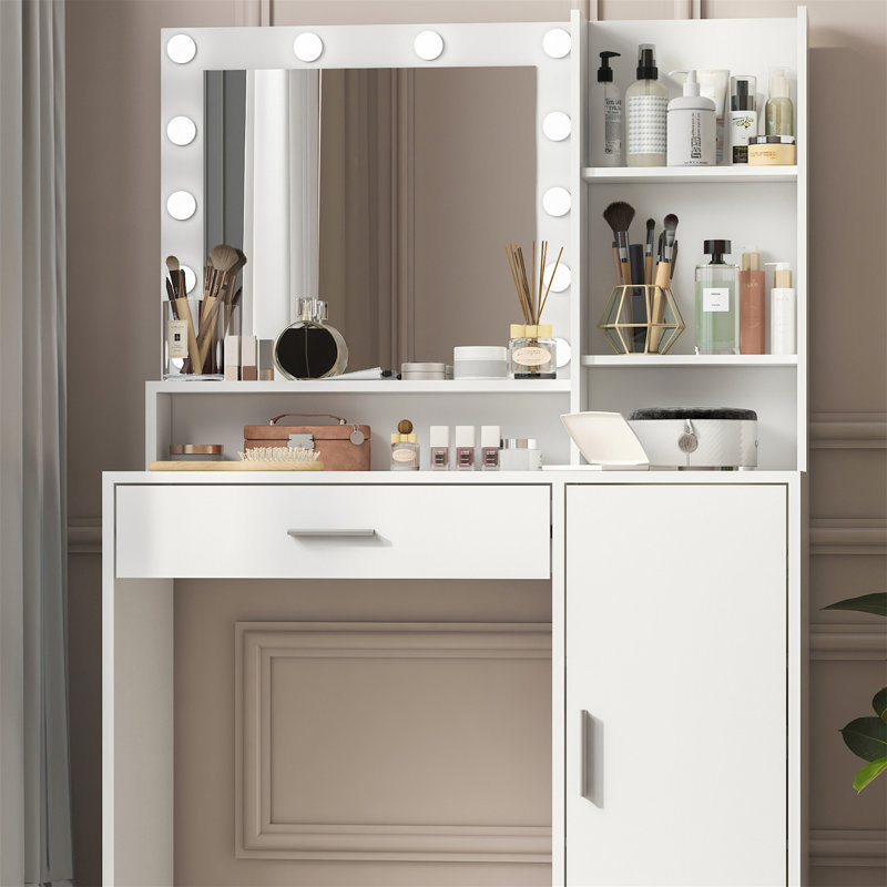 Bureau de coiffeuse avec miroir et lumière, Blanc