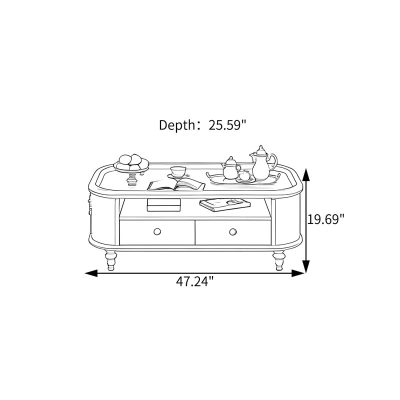 Table basse de style français, H 19,69 po x l 47,24 po x P 25,59 po