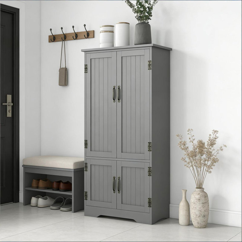 Armoire de maison de ferme, armoire de rangement d'appoint, armoire de cuisine autoportante, Gris