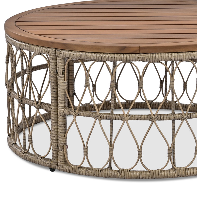Ensemble de conversation d'extérieur 4 personnes avec coussins amovibles, ensemble de patio conversation avec plateau de table en bois beige d'inspiration bohémienne