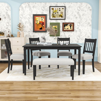 6-Piece Rustic Wooden Dining Table Set with Upholstered Chairs and Bench for Small Place by Alcott Hill
