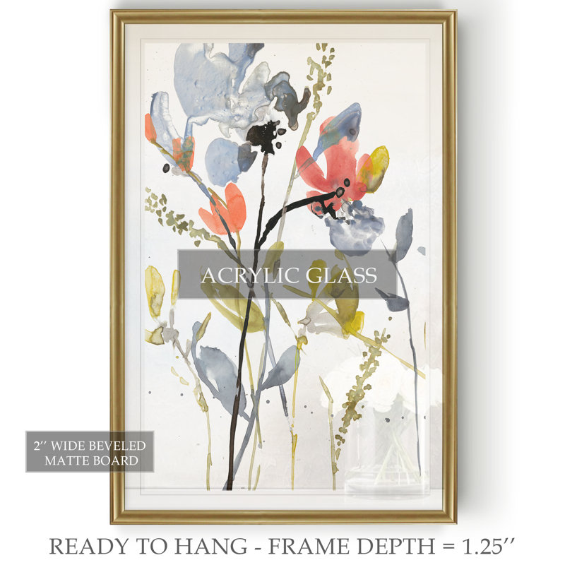 «Flower Overlay II», peinture sur toile, H 22,5 po x l 30,5 po x P 1,5 po, Encadrement doré
