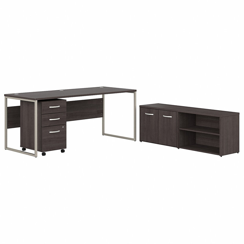 Hybrid 72W X 30D Computer Table Desk With Storage And Mobile File Cabinet, Storm Gray