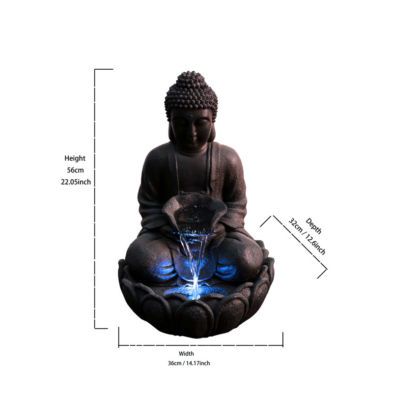 Resin Meditating Buddha Fountain with LED Light