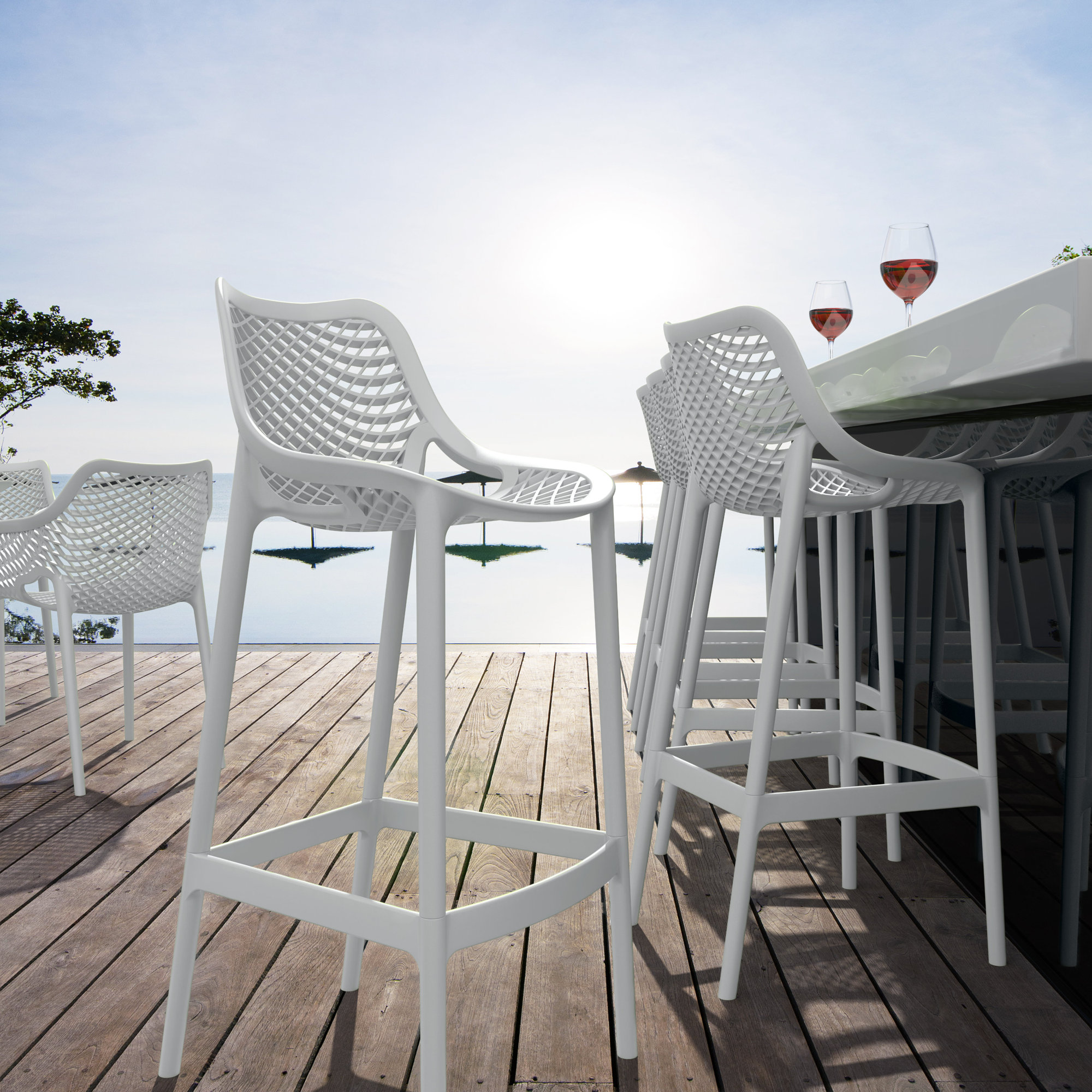 Farrah Patio Bar Stool, White, 29.5"