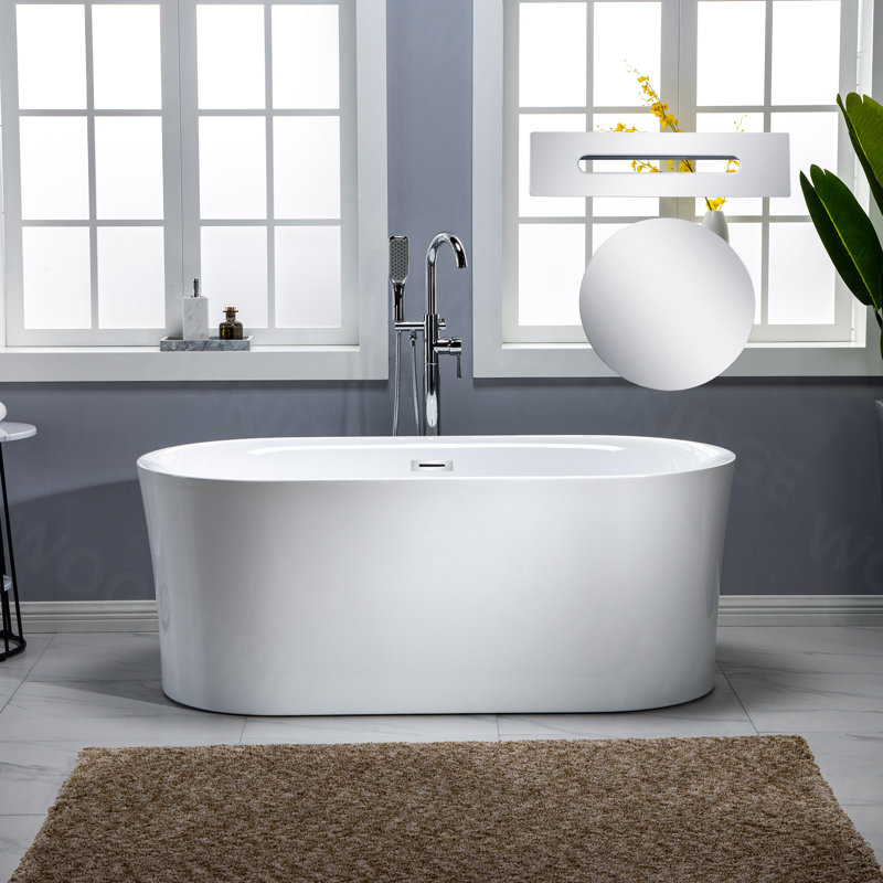 59" x 30" Freestanding Air Soaking Acrylic Bathtub with 208 Jets, 7 Colors LED Lights, Chromatherapy, White/Chrome