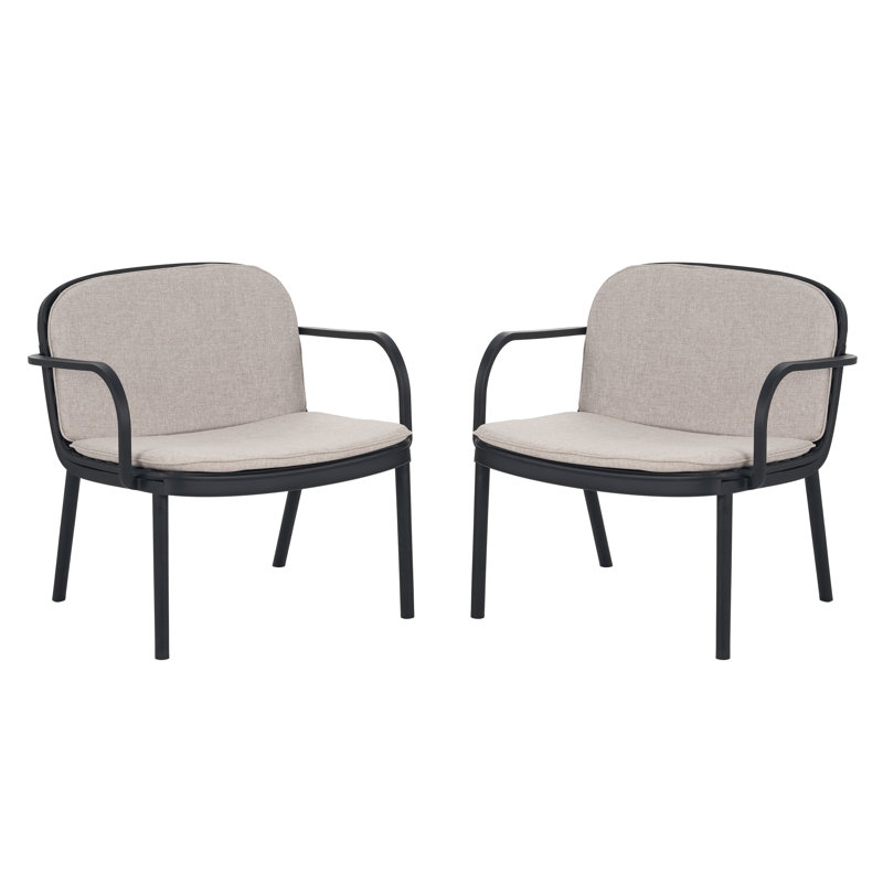 Fauteuil club d'extérieur en PP, structure avec coussin, ensemble de 2, Coussin beige, structure noire