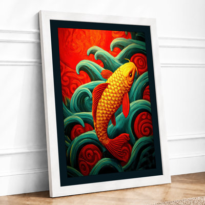 Golden Koi in Motion Japandi 1 Piece Single Picture Frame Wall Art