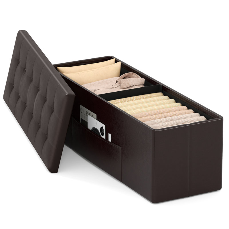 Repose-pieds de rangement rectangulaire en similicuir Luyster, Similicuir brun