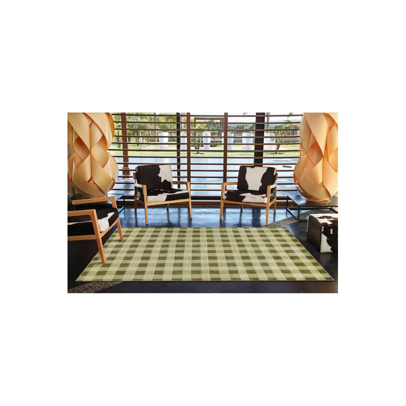 Modern Checkered Green Tone Decorative Carpet, Rectangle 3'4" x 6'7"