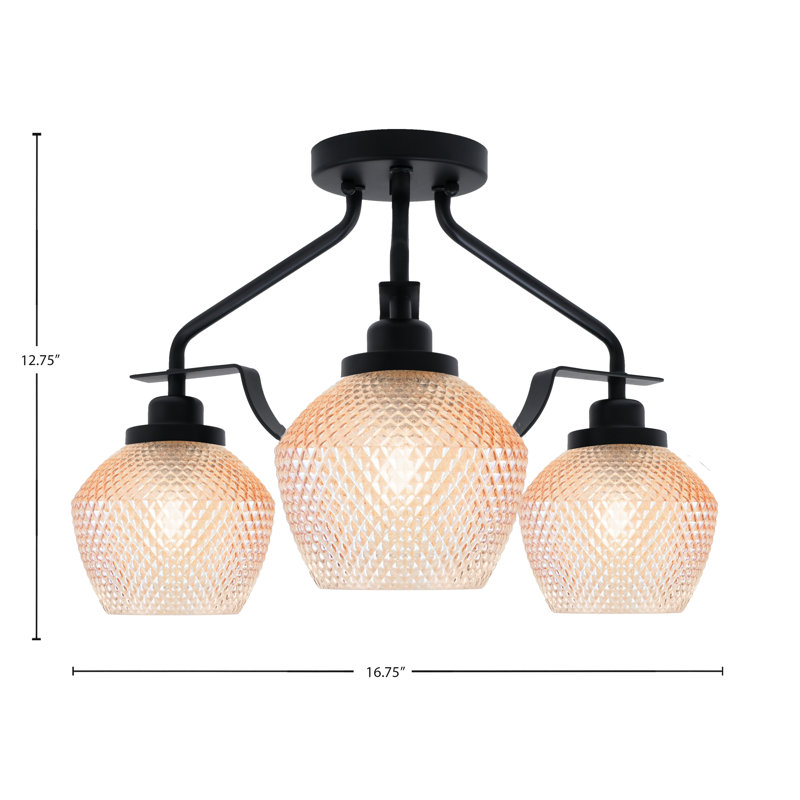 Lampe semi-encastrée 3 lumières Salem au fini noir mat avec verre texturé ambre de 6 po