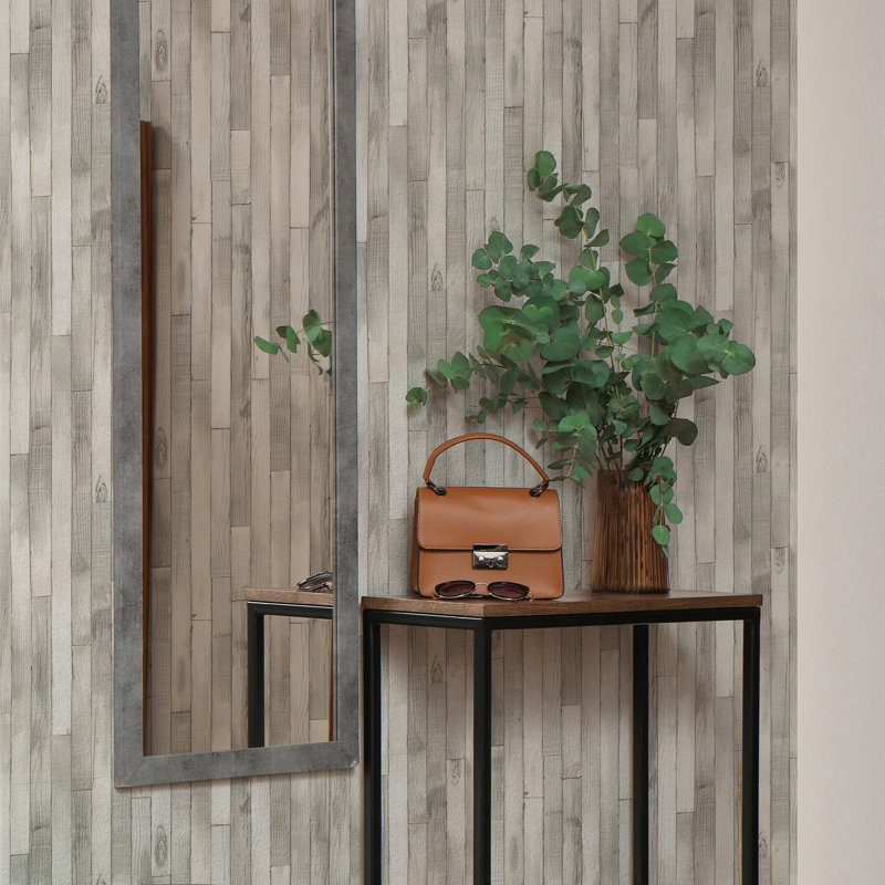 Woods and Wicker Collection Wood Plank Effect Wallpaper Roll, Gray