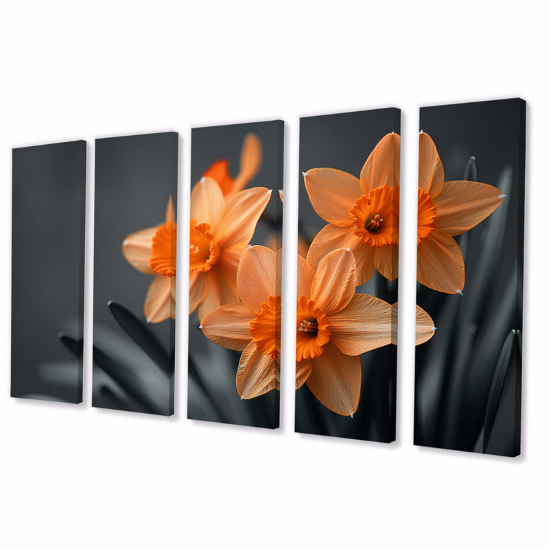 Monochromes tournesol sourire jonquilles I - ensemble d'art mural jonquilles, H 28 po x l 60 po
