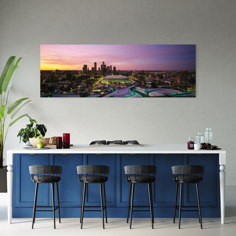 Skyscrapers lit up at sunset Minneapolis Minnesota USA 1 Piece Wrapped Canvas Panoramic Wall Art, 50.8 cm H x 152.4 cm W