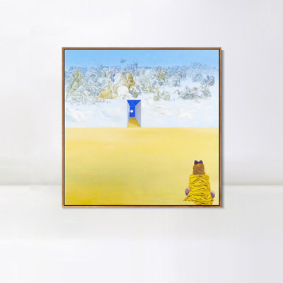 Reproduction giclée sur toile encadrée « Bataille dans les nuages ​​» de Salvador Dali, décoration murale pour salon, maison ou bureau (cadre fin couleur bois, 81 x 81 cm)