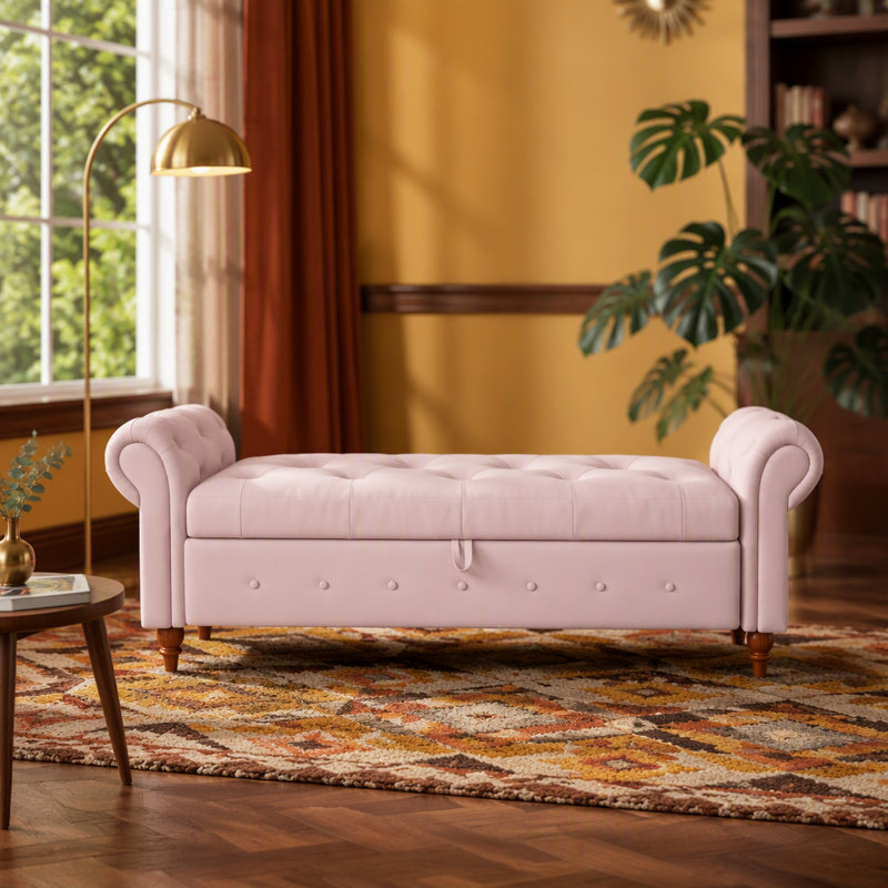 Bed Bench Pink Velvet