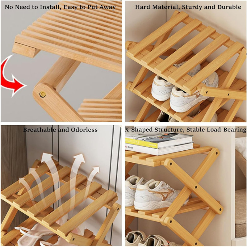 6-tier Bamboo Shoe Rack Foldable Free-standing Shelf