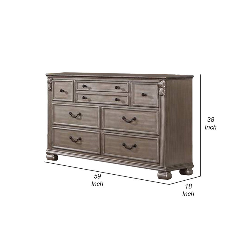 Commode Aza 59 po, 8 tiroirs, poignées en métal, or champagne