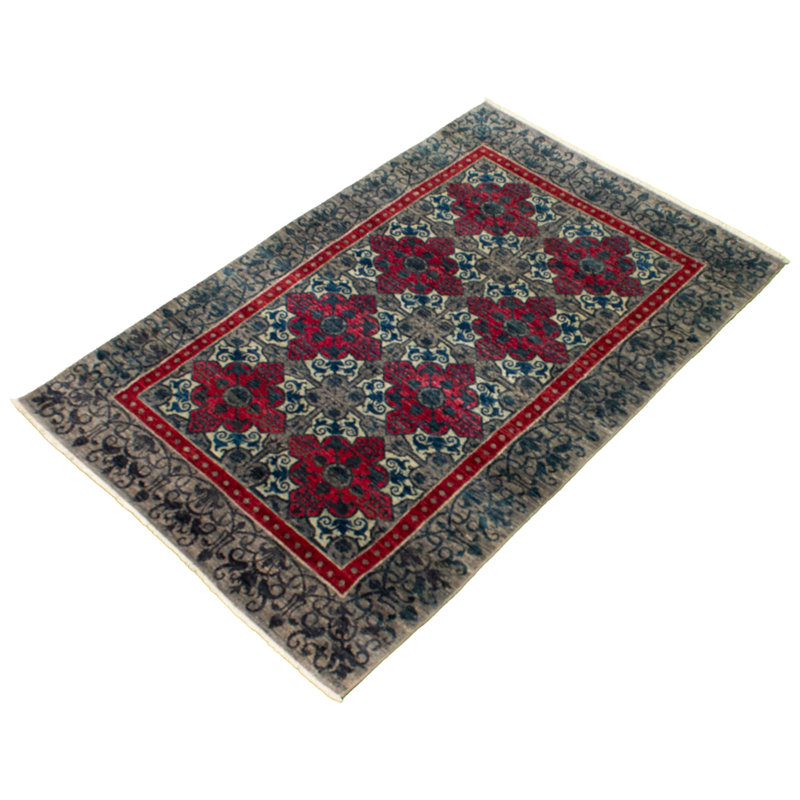Tapis unique gris / rouge en laine noué à la main 5 pi 2 po x 7 pi 10 po New Age Lahore
