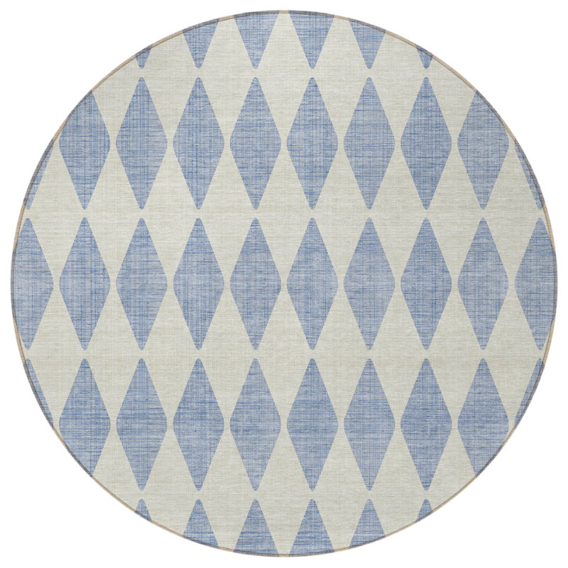 Tapis d'intérieur rond lavable géométrique 8 pi bleu ciel
