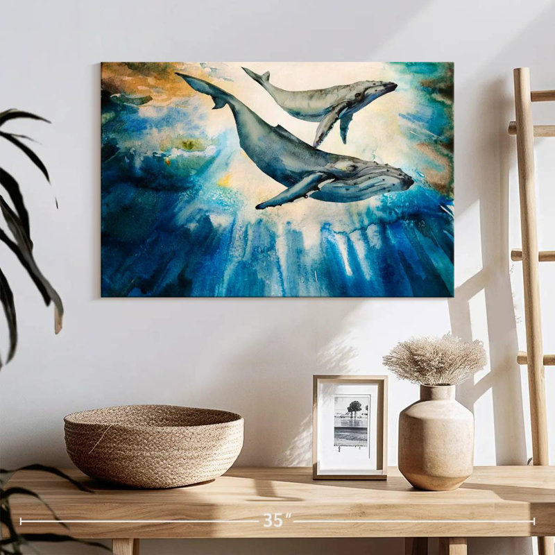 Baleine à bosse et veau Brampt, H 16 po x l 24 po
