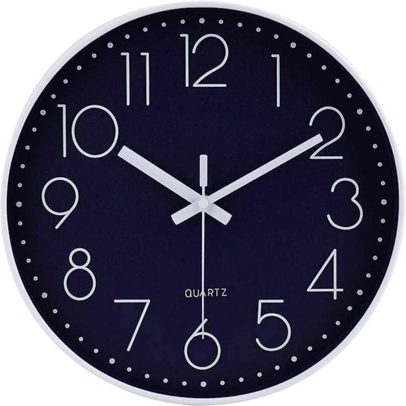 Jomparis Horloge murale ronde à quartz de 12 pouces silencieuse de qualité à fonctionnement à pile et à horloge murale de couleur bleu marine pour salle de classe
