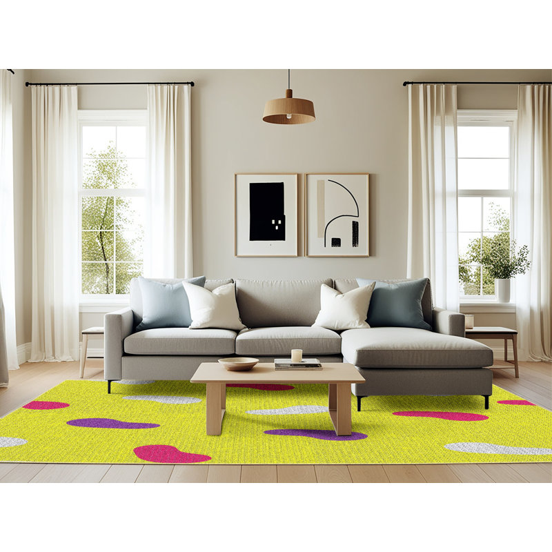 Tapis jaune tissé à la machine, Rectangle 6 pi x 9 pi