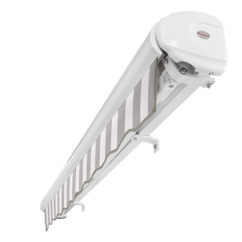 Auvent rétractable avec cassette Awntech Key West, H 9,38 po x l 20 po x P 10 po, Côté gauche, Rayures grises et blanches