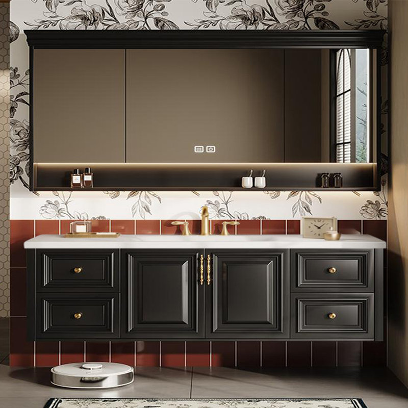 Armoire de salle de bain luxueuse de style rétro français, H 19,69 po x l 66,93 po x P 21,65 po, Noir