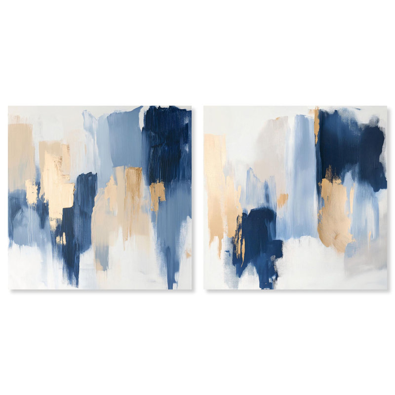 Soothing Depths Canvas Print Blue And Sage Wall Decor Set by Art Remedy, Black Frame, 12 x 12, 16" H x 16" W, Gallery Wrapped