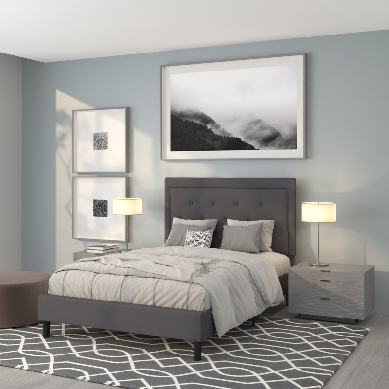 Aluino Panel Button Tufted Upholstered Platform Bed Frame - No Box Spring Required, Dark Gray, Full