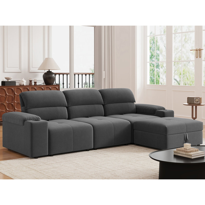 4 - Piece Upholstered Sectional, Gray Polyester Blend