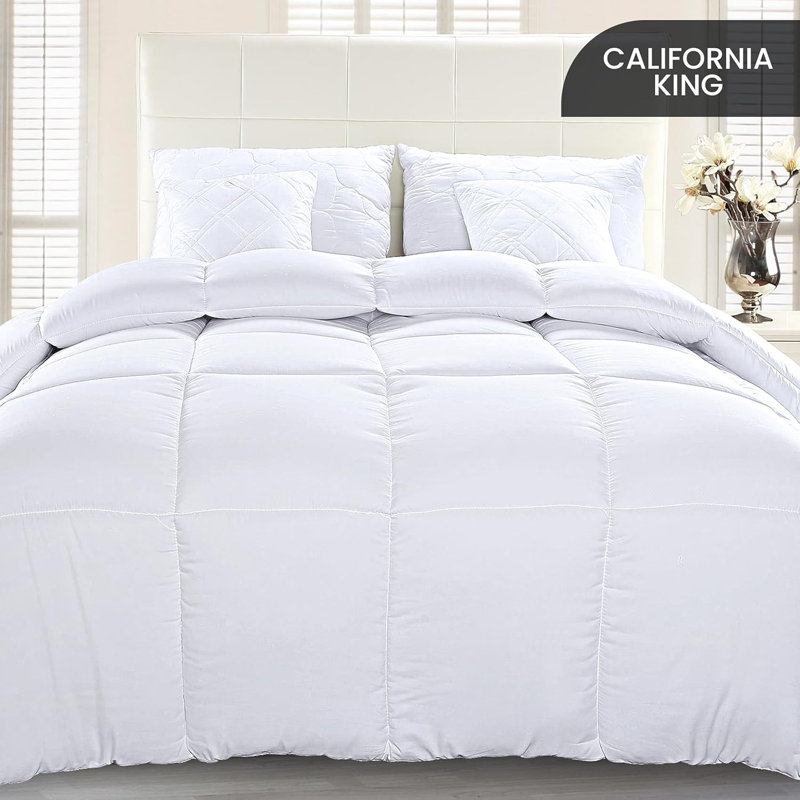 Navy Queen Size Down Alternative Comforter Insert with Corner Tabs - Classic Maritime Style, White, California King