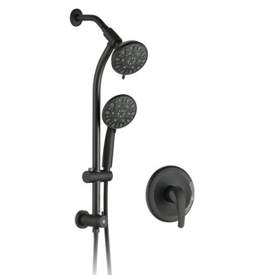 Drill-Free Stainless Steel Slide Bar Combo Rain Showerhead 7-Setting Hand, Dual Shower Head Spa System (Rough-In Valve Included)