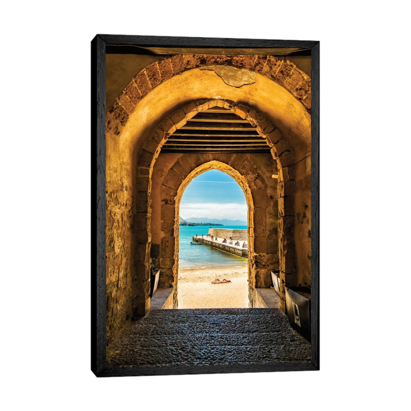Cafalu Sicily - Archway To Beach by Susan Schmitz - Print on Canvas, Black Framed, 66.04 cm H x 45.72 cm W
