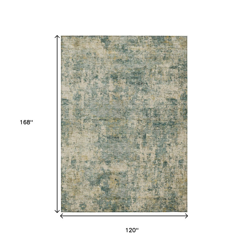 Tapis extérieur lavable abstrait vert artichaut 10 pi x 14 pi vert et bleu sarcelle