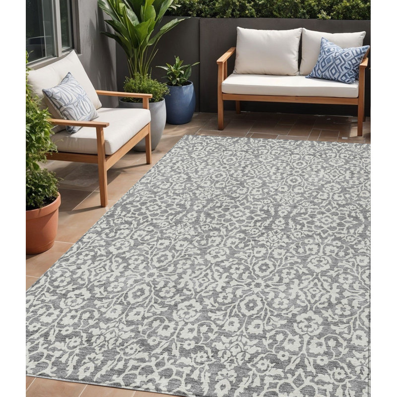 Tapis intérieur lavable damassé gris 5 pi x 8 pi