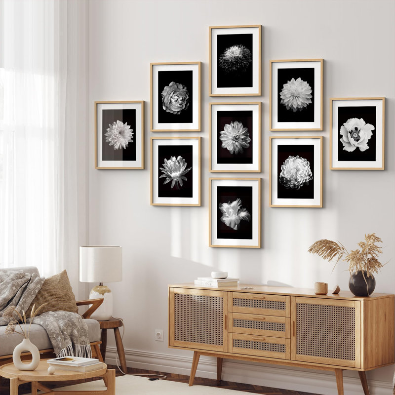 Art mural encadré, ensemble de galerie, reproduction de bichromie, variété de fleurs, nature sauvage, photographie, réalisme, détente / calme pour chambre à coucher, salon, bureau