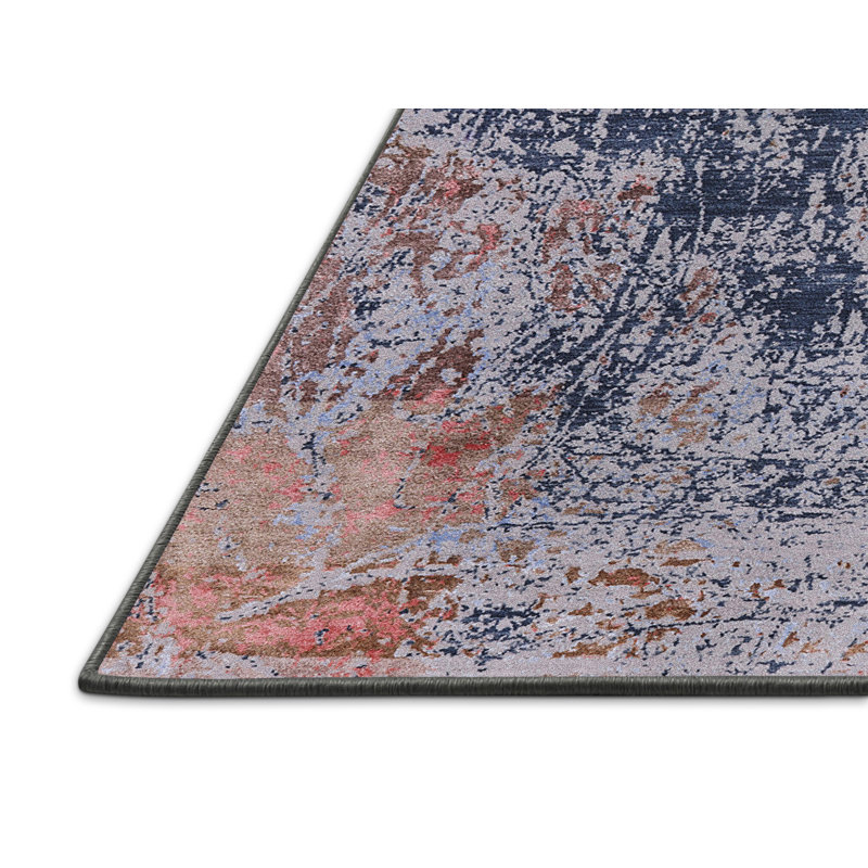 Tapis abstrait bleu marine / brun, Rectangle 4 pi x 6 pi