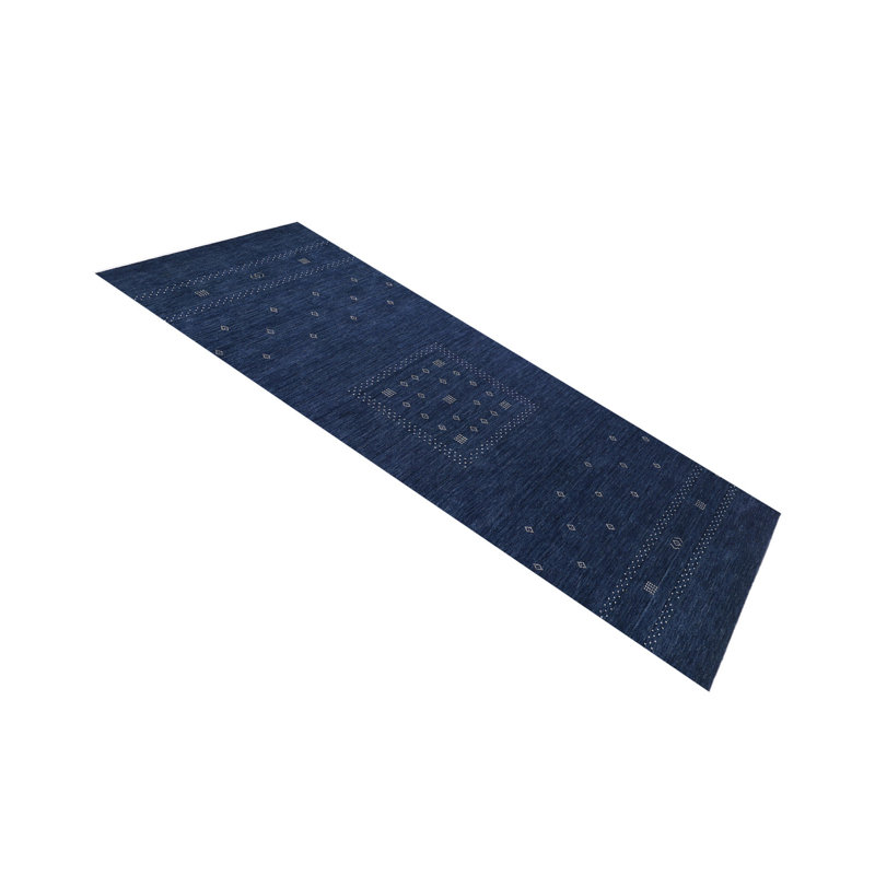 Simi Hand Knotted Cotton/Wool Southwestern Area Rug, Dark Navy, Runner 2'6" x 8'