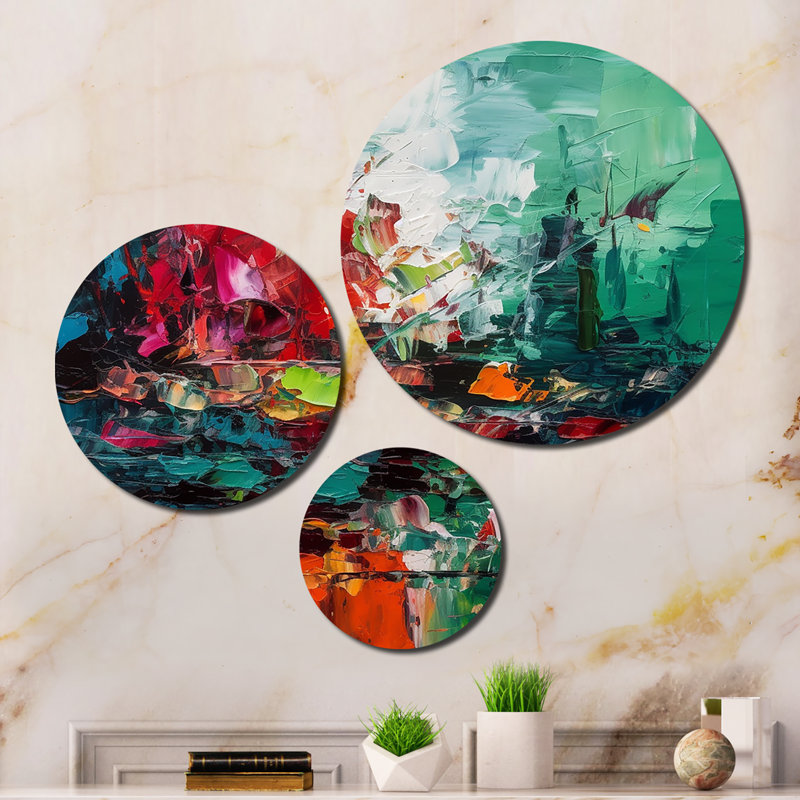 Ensemble de salon abstrait textures rouges et vertes «I Mind I»