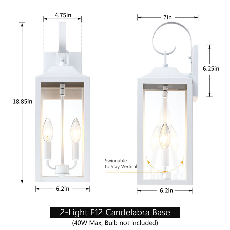 Aurelia 18 in. Modern Farmhouse 2-Light Dimmable Outdoor Wall Lantern with Clear Glass, White