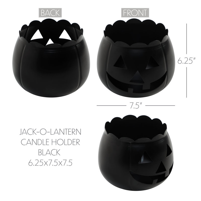 Jack-O-Lantern Candle Holder, Black, 6.25'' H X 7.5'' W X 7.5'' D