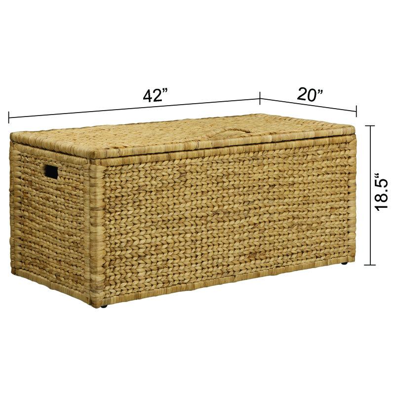 Heavy-duty Water Hyacinth Wicker Storage Trunk with Metal Frame, Natural