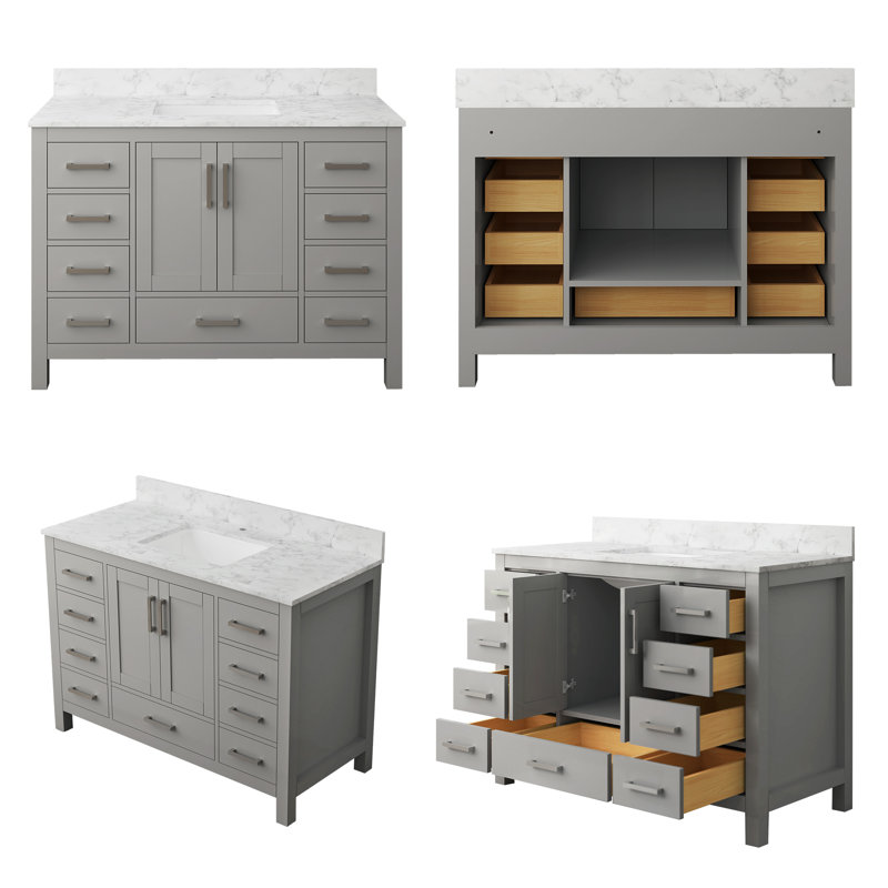 Latitude Run® - Ensemble d'armoire pour cown 48 "avec plateau en granite, armoire en bois massif avec lavabo simple gris