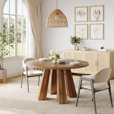 Dining Table for 4, 47 Inch Kitchen Table, Round Dining Room Table with Sturdy Base for Dining Room, Kitchen, Black(Table Only)