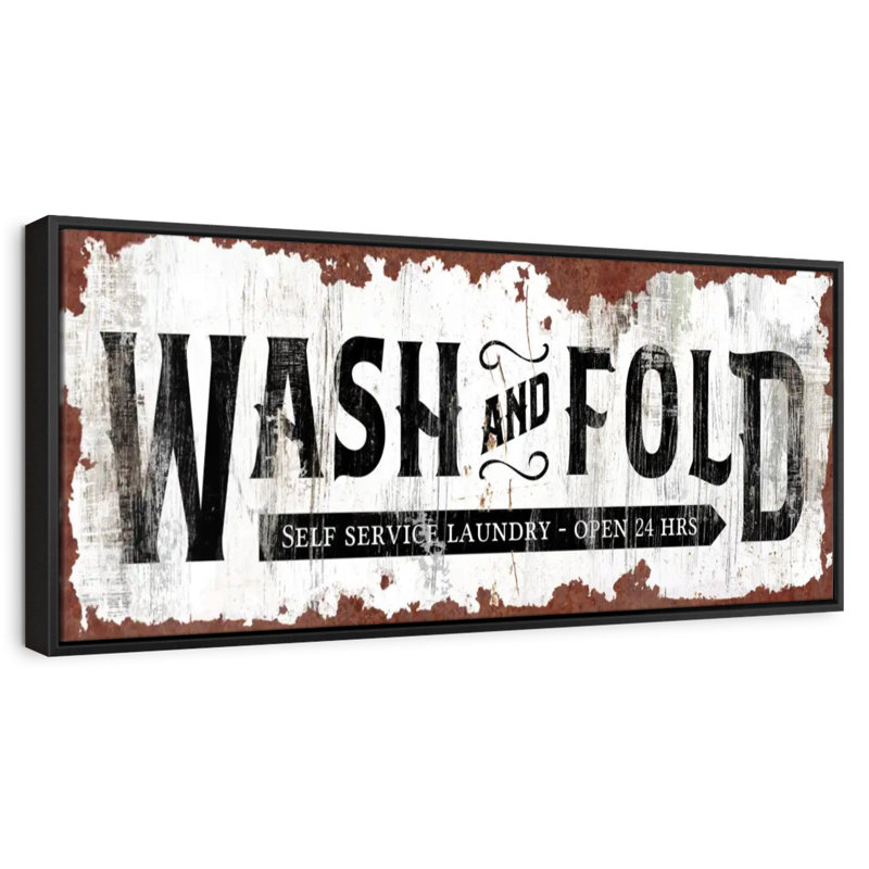 Ancienne affiche murale Wash and Fold, Cadre flottant noir, 31 po x 11 po
