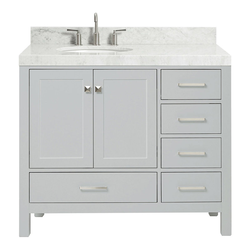 Cambridge Single Bathroom Vanity with Carrara Marble Top, Gray
