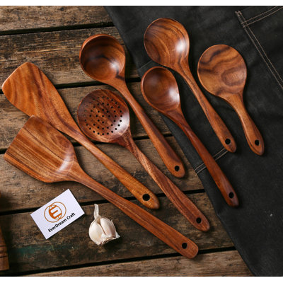 Ensemble d'ustensiles de cuisine en bois 7 pièces Rigby, ustensiles de cuisine, ustensiles en bois